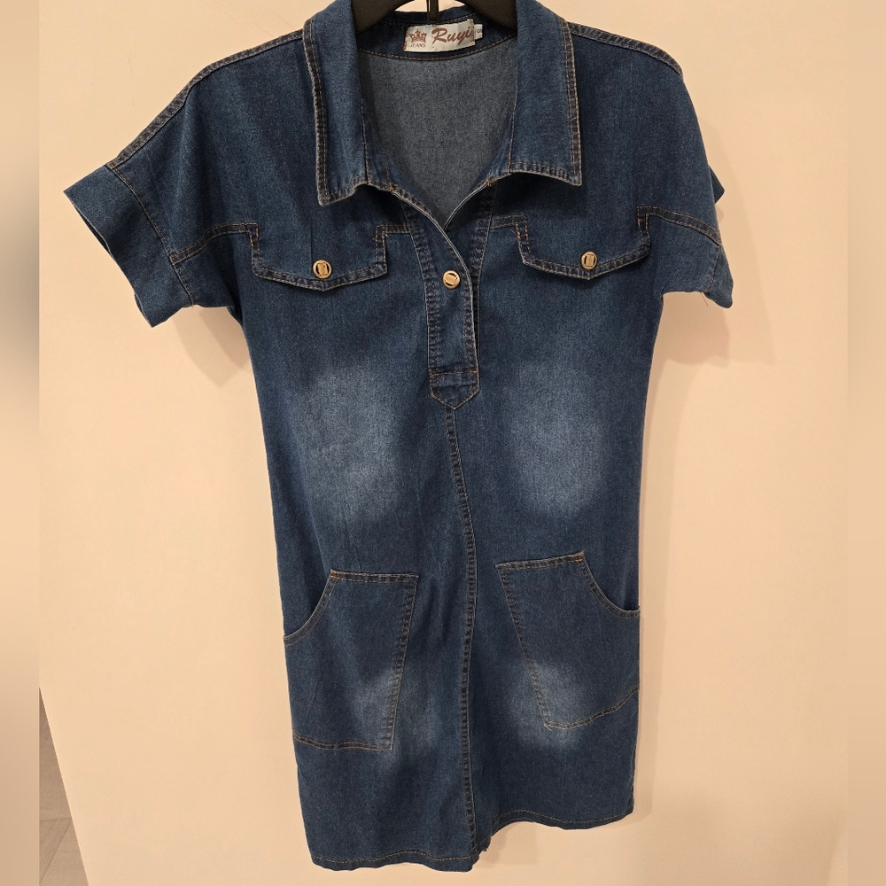 Lightweight Denim Dress Woman's Small With Pockets And Top Snap Ruyi Brand